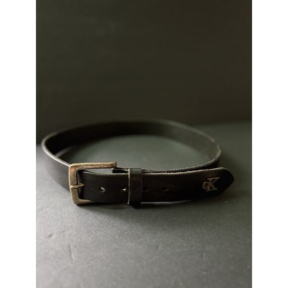 Vtg, Calvin Klein Womens Leather Belt Logo Black Made In Italy Large Casual Y2K - Picture 1 of 10